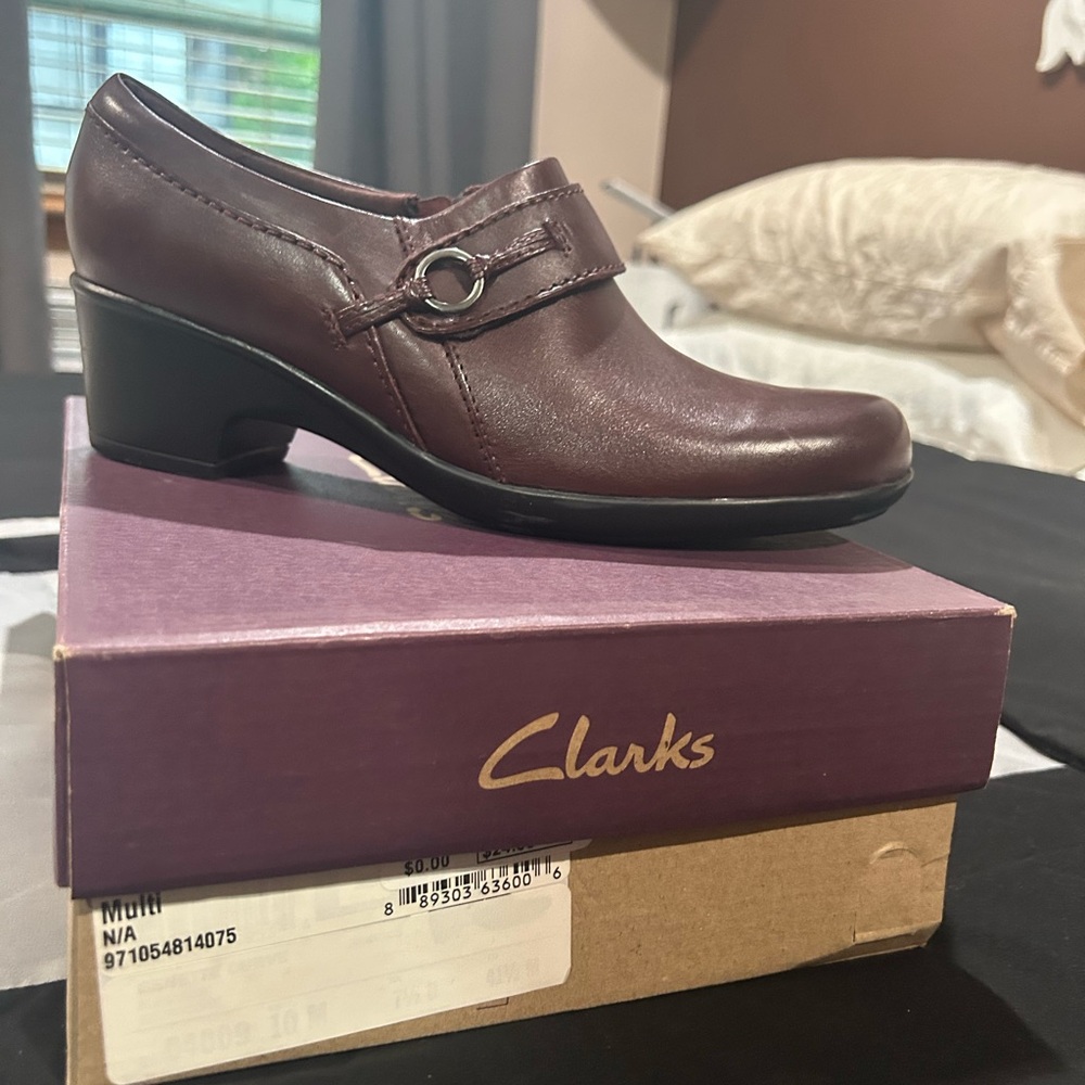 Clarks Dark Brown Leather Heeled Shoes